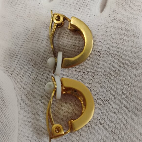 Gently Worn Gold Tone Clip-On Earrings with Rhinestone Accents – Small Size - Picture 5 of 13